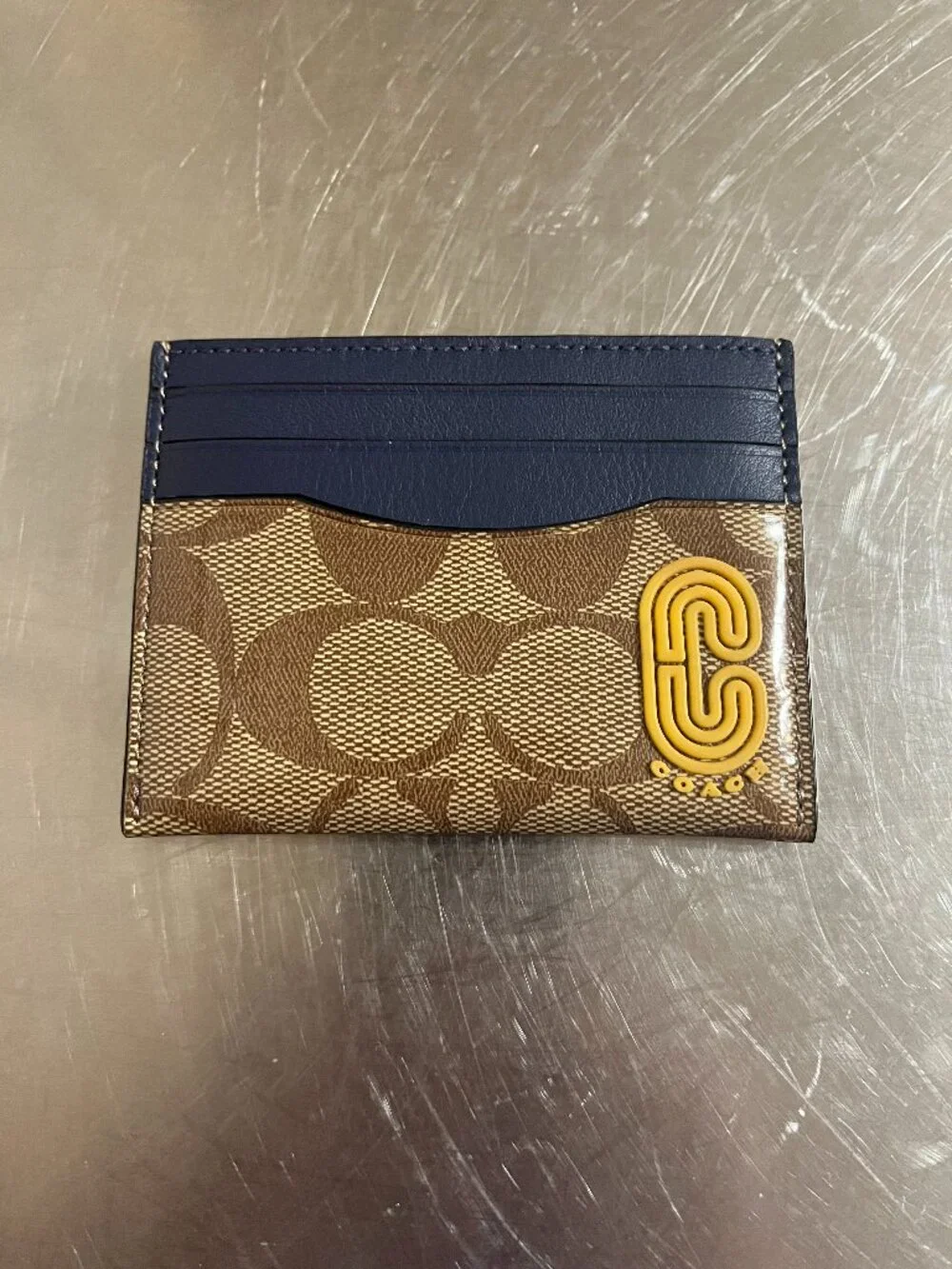 COACH Slim Card Colorblock Signature Canvas w bright yellow embossed logo NWOT